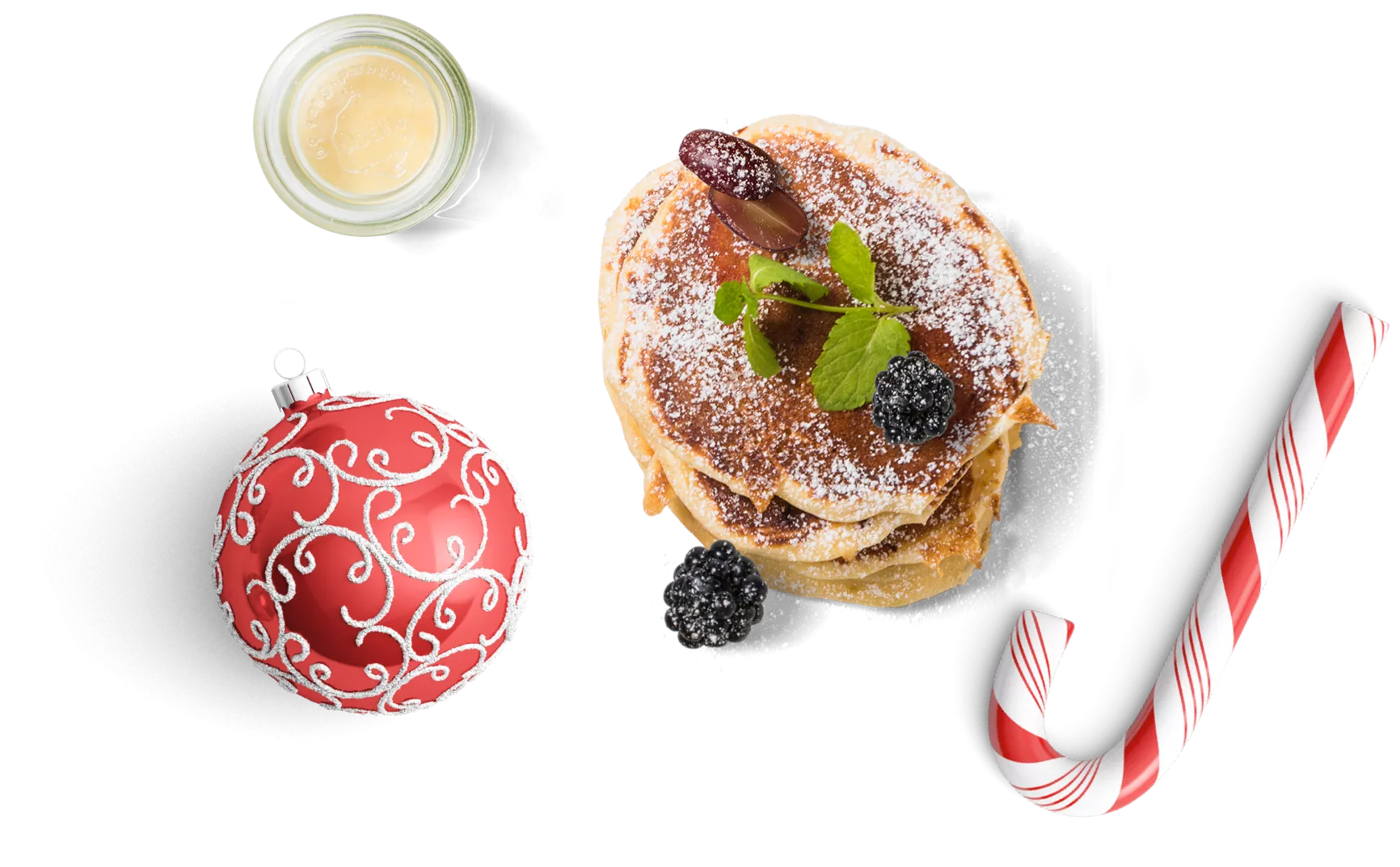 Weihnachtlicher Pancake mit Puderzucker und Vanillesauce – California Bean Style